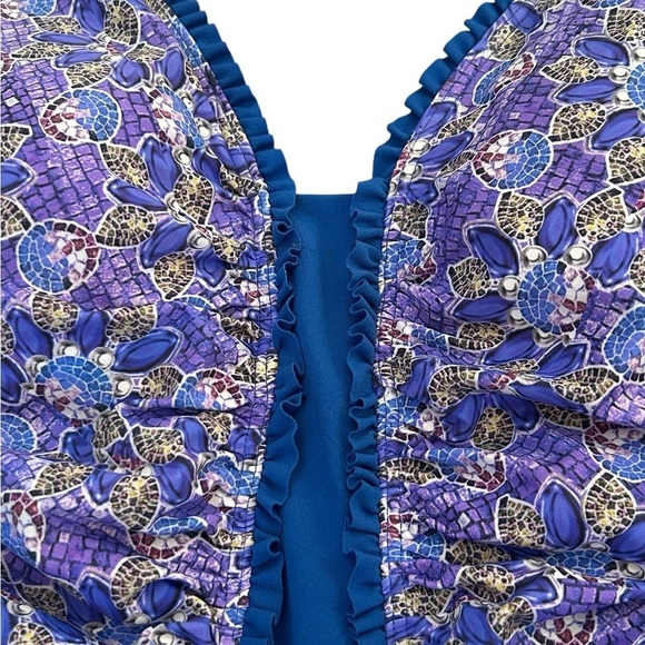 NWT SUN & SEA SEXY BLUE PURPLE PRINT RUFFLE ONE-PIECE SWIMSUIT, SIZE M - Picture 9 of 9